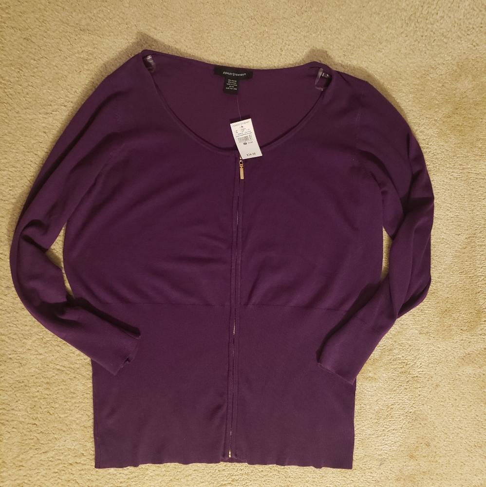 Purple sweater with gold zipper